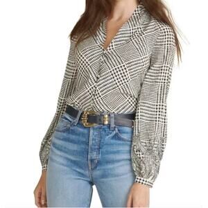 Veronica Beard Beata Houndstooth Print Stretch Silk Blouse